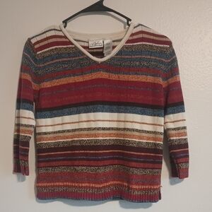 Vintage‎ Villager Knit Sweater Women's Size Petite Medium Striped Multicolor Y2K